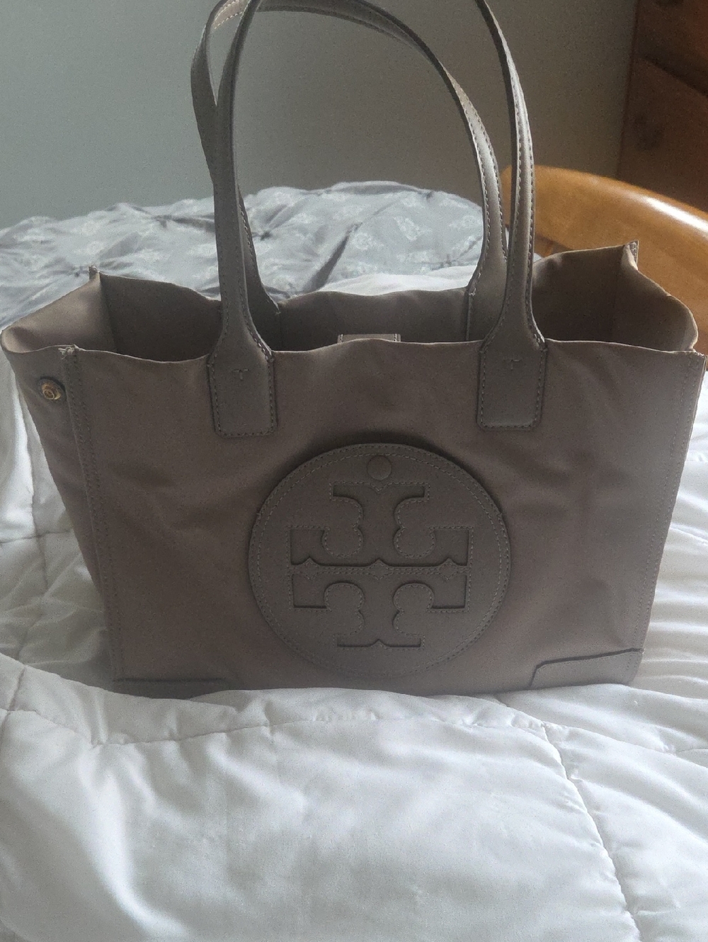 Tory Burch Taupe Nylon Logo Tote